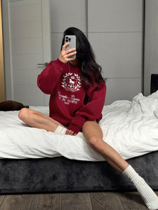 Women Round Neck Printed Oversized Sweatshirts