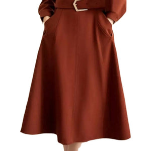 Elegant V Neck Slim Belted A Line Midi Dress