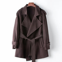 Load image into Gallery viewer, Wool Fashion Suit Collar tweed Coat 2024 Women&#39;s lace-up slim double-sided woolen coat
