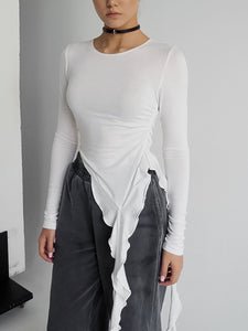 White Round Neck Asymmetrical T shirt