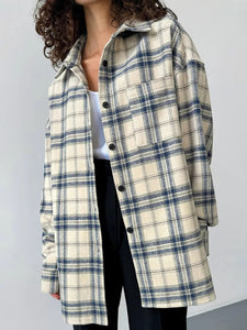 Woman Drop Shoulder Oversized Plaid Shirt