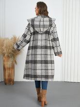 Laden Sie das Bild in den Galerie-Viewer, Women Hooded Plaid Double Breasted Overcoat
