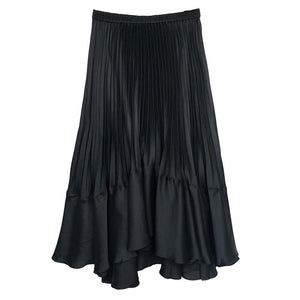 Irregular Pleated High Waist Midi Flare Skirt