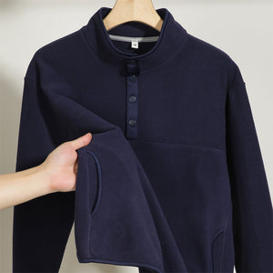 Men's Polar Fleece Autumn Winter Button Stand Collar Sweatshirt Pullover