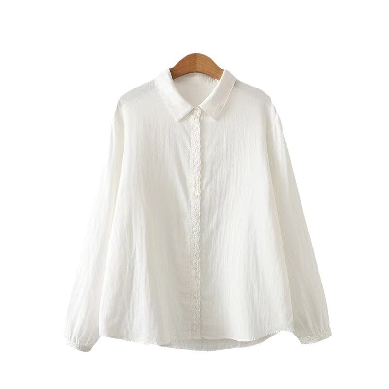 Solid Linen Cotton Lace Spliced Oversized Shirt