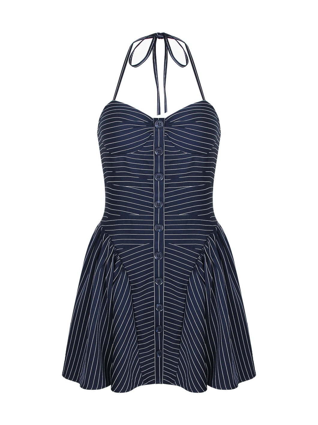 Striped Halter Neck Backless Mini Flare Dress