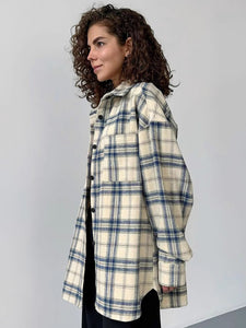 Woman Drop Shoulder Oversized Plaid Shirt