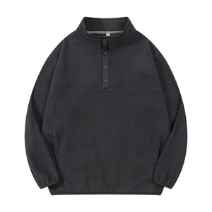 Men's Polar Fleece Autumn Winter Button Stand Collar Sweatshirt Pullover