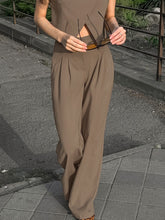 Laden Sie das Bild in den Galerie-Viewer, Women Khaki Sleeveless Waistcoat Pants Two Piece Sets
