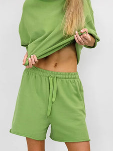 Green Short Sleeve T shirt Shorts Sporty Two Piece Set