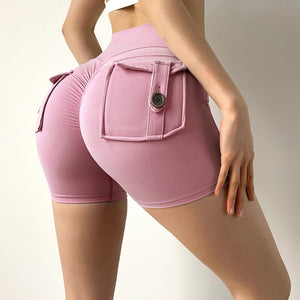 Woman Gym Shorts Active Yoga Hip Push Up Pockets High Waist Quick Dry Shorts