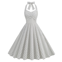 Load image into Gallery viewer, Vintage Polka Dot Halter Neck High Waist Performance Tie Dress Bridesmaid Picnic Fit Flare Midi Dress
