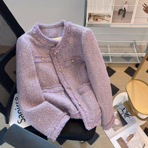 Purple small fragrant wind coat women 2024 spring and autumn new short style rough edge temperament of a fashionable girl outside the top