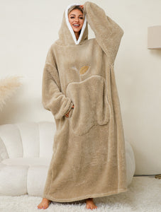 Oversized Long Sleeve Hooded Coral Fleece Homewear