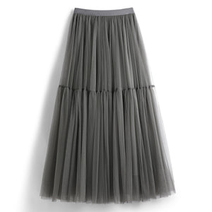 High Waist Tiered Midi A Line Tulle Skirt