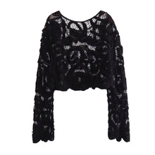 Load image into Gallery viewer, Long Sleeve Crochet Floral Blouse Top

