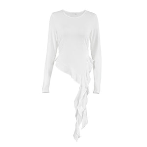 White Round Neck Asymmetrical T shirt