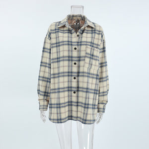 Woman Drop Shoulder Oversized Plaid Shirt