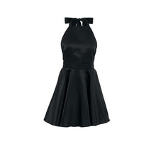 Charger l&#39;image dans la galerie, Black High Waist Halter Neck Mini Flare Dress
