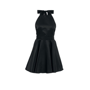 Black High Waist Halter Neck Mini Flare Dress