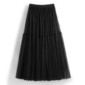 High Waist Tiered Midi A Line Tulle Skirt