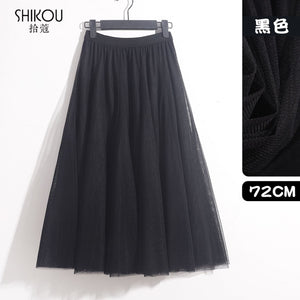 High Waist Big Flare Tulle Midi Skirt