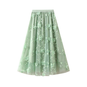 Embroidery 3D Flower High Waist A Line Tulle Dress