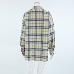 Woman Drop Shoulder Oversized Plaid Shirt