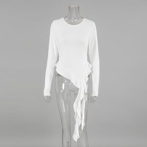 White Round Neck Asymmetrical T shirt