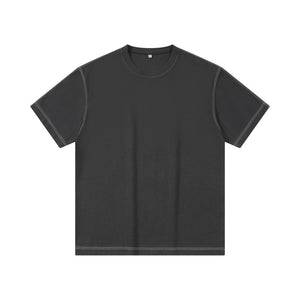 Men's 210gsm Twill Cotton Drop Shoulder Contrast Stitching Short Sleeve T Shirt