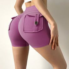 Load image into Gallery viewer, Woman Gym Shorts Active Yoga Hip Push Up Pockets High Waist Quick Dry Shorts
