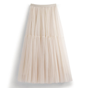 High Waist Tiered Midi A Line Tulle Skirt