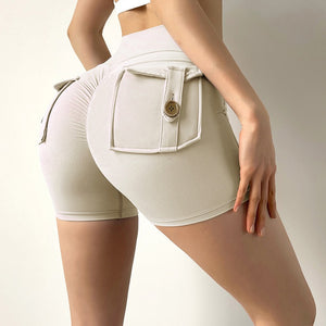 Woman Gym Shorts Active Yoga Hip Push Up Pockets High Waist Quick Dry Shorts