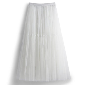 High Waist Tiered Midi A Line Tulle Skirt