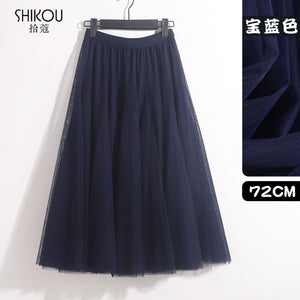 High Waist Big Flare Tulle Midi Skirt