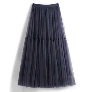 High Waist Tiered Midi A Line Tulle Skirt