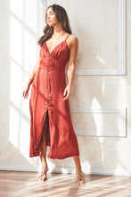 Load image into Gallery viewer, women&#39;s button up deep v neck spaghetti strap frilled cup dress
