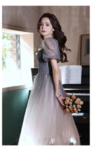 Load image into Gallery viewer, Gradient Color Puffy Sleeve Midi Evening Dress
