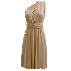 Amazon Hot Sale Bridesmaid Evening Dress Multiway Wearing Method Tied Bandage Flare Plus Size Mini Dress