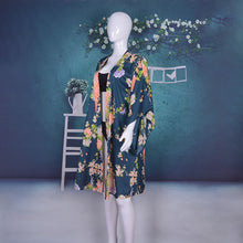 Load image into Gallery viewer, Long Printed Floral Dot Quarter Sleeve Loose Kimono Beachwear Cover Up
