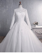 Load image into Gallery viewer, Lace Stand Collar Long Sleeve Big Train Plus Size Wedding Dress
