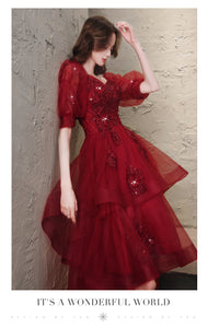 Maroon Fairy French Style Princess Evening Dress