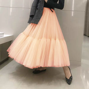 High Waist A Line Long Big Flare Puffy Tulle Skirt