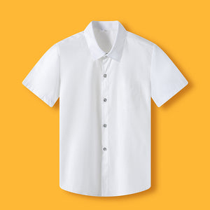 Little Boys Girls White Cotton Short Sleeve Junior Primary School Uniform Shirt