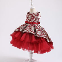 Load image into Gallery viewer, 2-12Y Kids Fancy Dress Flower Girl Jacquard Puffy Performance Dress
