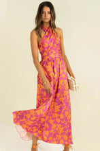 Load image into Gallery viewer, Criss Cross Halter Neck Printed Midi Flare Casual Dress
