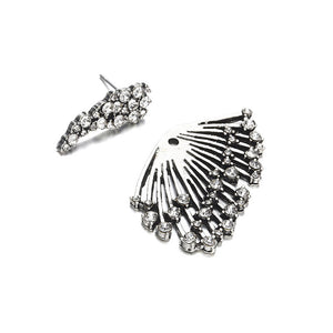 Crystal Sweetheart Pendant Asymmetrical Leaves Ear-hook Stud Earrings