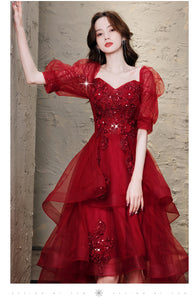 Maroon Fairy French Style Princess Evening Dress
