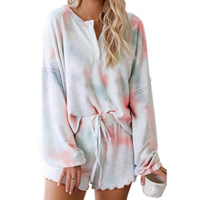 Load image into Gallery viewer, Women Tie Dye Sleepwear Two Piece Set with Sweatshirt and Shorts Homewear
