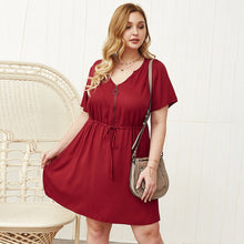 Load image into Gallery viewer, Summer Short Sleeve V neck Sexy Elastic String Waist A Line Dress
